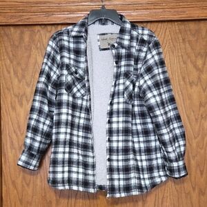 Black & White Plaid Sherpa-Lined Quilted Women's Shirt Jacket